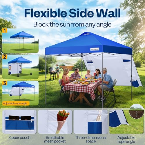 VIVOHOME 10x10ft Pop Up Canopy Tent with Sidewall and 6 Pockets, One Push Setup Outdoor Portable Shelter Tent Heavy Duty with Wheel Carry Bag and 4 Sandbags, Blue - color: Blue