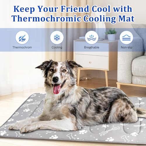MH MYLUNE HOME Upgrade Cooling Mat for Pets, 28”x39” Cool-Chill Fiber Reinforced Padding, Heat-Absorbing Color-Changing Pet Pad, Foldable/Washable Summer Bed - size: Large: 28"x39"