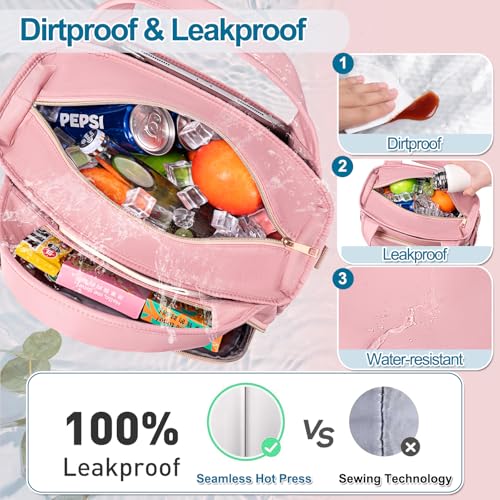 Lunch Bag Lunch Box Women - Insulated Lunch Tote Bag for Women Men, Leakproof Large Womens Lunch Bags for Work, Lunch Cooler Bag for Adult with Side Pocket for Picnic, Hiking, Beach (Pink) - color: Pink