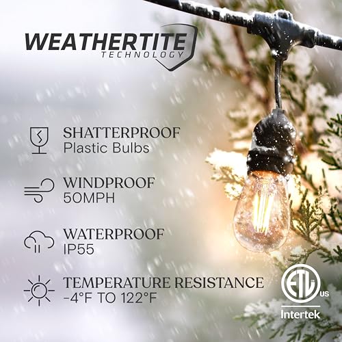 Brightech Ambience Pro - 24 Ft Waterproof LED Outdoor String Lights - Hanging, Dimmable 2w Vintage Edison Bulbs -Commercial Grade Patio Lights Create Cafe Ambience in Your Backyard - 7 Lights, Black - style: 24 Foot - Soft White (2700K)