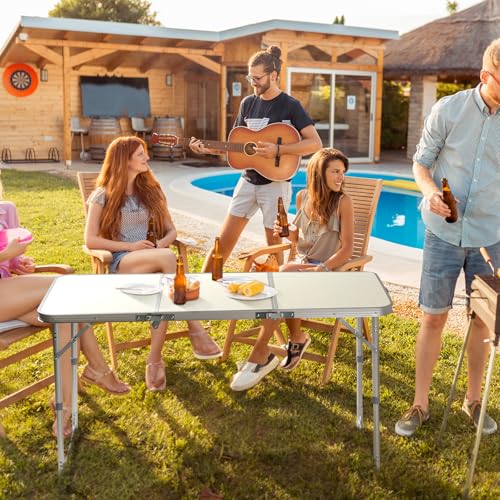 Outvita 4ft Portable Folding Picnic Table, Outdoor Waterproof 2 Level Adjustable Height Camping Table, Aluminum Lightweight Suitcase Foldable Table for Picnic BBQ Beach Dining - color: Silver, size: 47*24*26