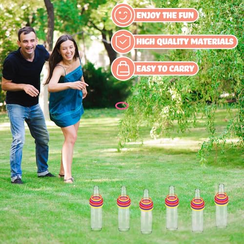 30 Pcs Ring Toss Game Carnival Game Set Include 24 Plastic Throw Rings and 6 Glass Bottles for All Occasions and Events, Summer Backyard Fun, Beach, Carnival Party Favor - color: Multicolor, size: 2.36"