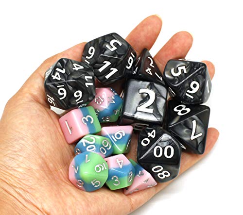Dungeons and Dragons D&D Giant Black 25mm Polyhedral Dice Set - RPG Dice Bag, Pathfinder, MTG - color: Black