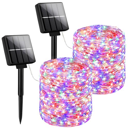Brightever Solar String Lights, 2-Pack Total 80FT 200LED Solar Fairy Lights with 8 Lighting Modes, Solar Lights Outdoor Waterproof for Patio Christmas Wedding Party Tree Yard Decoration (Multicolor) - color: Multicolor, size: 2Packs（40FT 100LED）