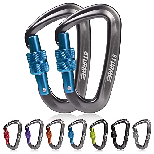 STURME 12kN (2697 lbs) Heavy Duty Locking Carabiner Clips for Outdoor, Camping, Hiking, Securing Pets, Hammock, Dog Leash Harness - color: Blue