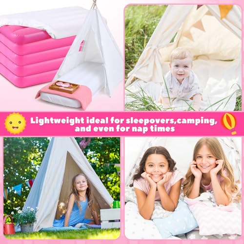 Windyun 2 Sets Kids Air Mattress Bulk with Fitted Sheet,Toddler Inflatable Bed 63 x 27 x 8 Inches Blow up Airbed Camping Sleeping Pad for Aged 3-10 Years Old Birthdays Slumber Sleepover Party (White) - color: White