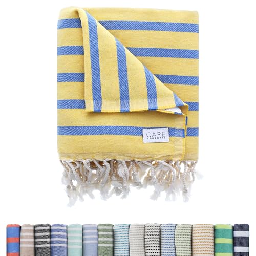 Cape Comforts Oversized Turkish Beach Towel, Striped Pale Yellow & Powder Blue - 37'' x 67'' - Super Soft & Lightweight - Quick Dry Sand Free Travel Towels for Beach or Bath - Gifts - color: Stripe - Pale Yellow