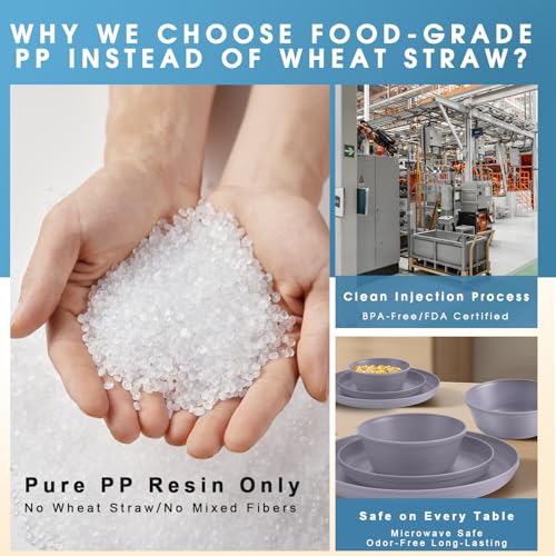 40 Piece Plastic Dinnerware Set for 8 with Cutlery, Unbreakable Plates and Bowls Set, Dishwasher & Microwave Safe Reusable Dish Set for Camping, RV, Outdoor Kitchen, Apartment Dining, Gray - color: Gray