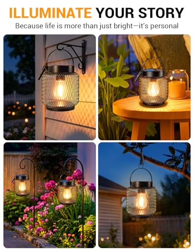 KOOPER Metal Solar Lanterns Outdoor Waterproof, 4 Pack Brighter Hanging Solar Lights for Outside, Up to 15 Hours Modern Hanging Solar Powered Lanterns Lights for Yard Patio Porch Garden Decorative - style: 4 Pack