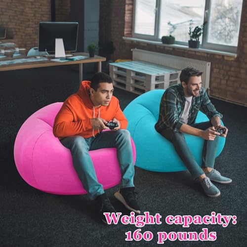 Realspring Inflatable Bean Bag Chairs Outdoor Blow up Camping Chairs Inflatable Lazy Sofa Folding Portable Bean Bag Loungers Couch for Movie Night(Pink,Lake Blue,2 Pcs) - color: Pink,lake Blue