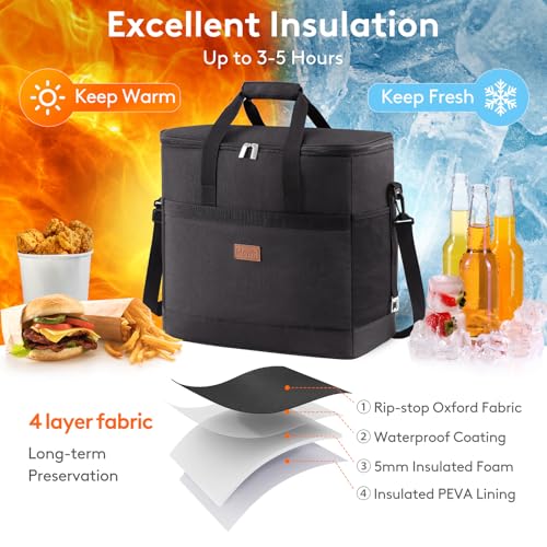 Lifewit Cooler Bag 30/50/60 Cans Collapsible and Insulated Large Lunch Bag Leakproof Soft Cooler Portable Tote for Camping/BBQ/Family Outdoor Activities - color: Black, size: 60-Can(40L)