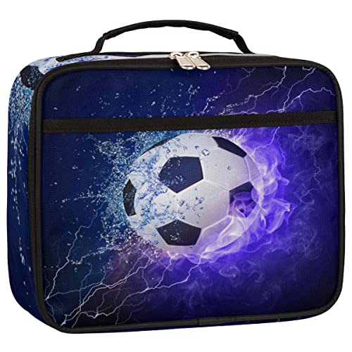 Kids Lunch Box for Boys Girls Purple Soccer Ball Sport Football Insulated Lunch Bag Reusable Small Cooler Bag Meal Containers Tote Kit for School Travel Women Men - color: purple soccer
