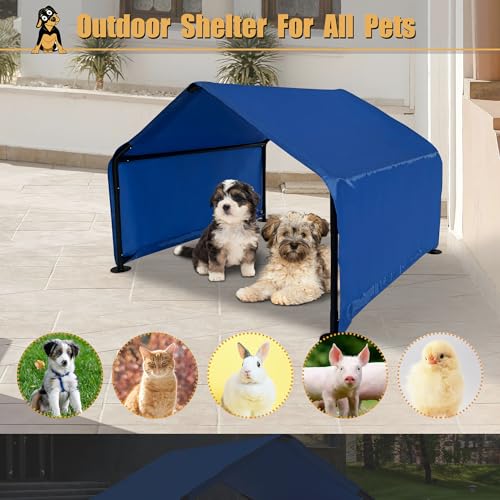 Outdoor Pet Shade Dog Shade Shelter, Versatile Pet Canopy Tent Pet Awning for Dogs, Cats, Small Animals and Livestock, 4'x4'x3' Waterproof, Sun Protection, Blue