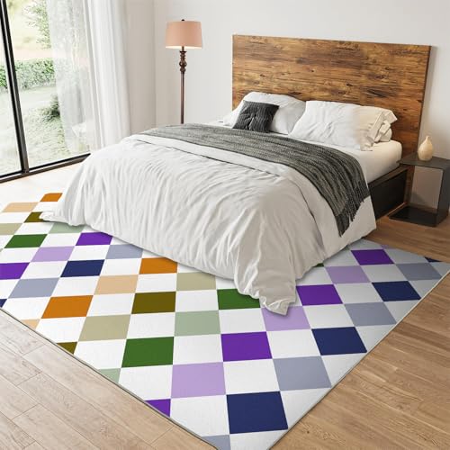 Funky Rug, 70s Retro Area Rugs for Bedroom Living Room, Colorful Checkered Patterned Large Rug, Washable & Non Slip Indoor Floor Carpet Home Decor(3x5ft, Style-1 - color: Style-1, size: 36*59in / 3*5ft