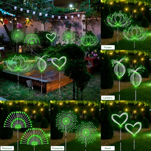 Slyuexu Solar Garden Lights Outdoor Waterproof, 4 Pack Total 480 LED Solar Firework Lights Decorative with 8 Lighting Modes Outside for Yard Pathway Flowerbed Decor, Green - color: Green, size: 4 Pack