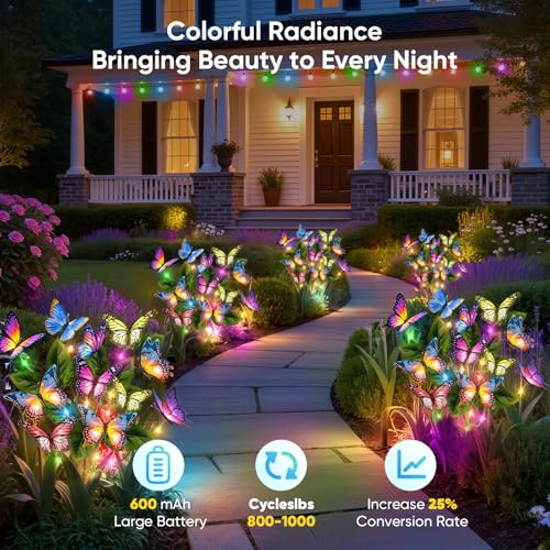 Solar Lights Outdoor Garden Decor: 2 Pack 34 Silk Butterflies with 44 Color-Changing LEDs - Auto On/Off 12H Magical Lighting IP65 Waterproof for Yard Patio Pathway - Unique Gifts for Mom Grandma - size: 2 Pack