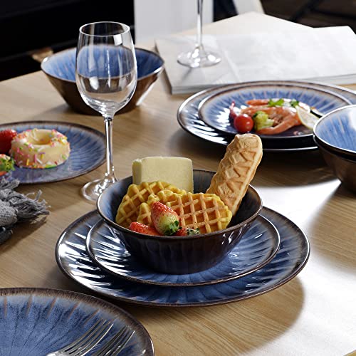 Melamine Dinnerware Sets 12 Pcs, Plates and Bowls Sets, Melamine Plates, Outdoor Dishes Sets, Unbreakable Dinnerware, Serving Dishes for Entertaining, Dishwasher Safe, BPA Free (Classic Blue) - color: Classic Blue