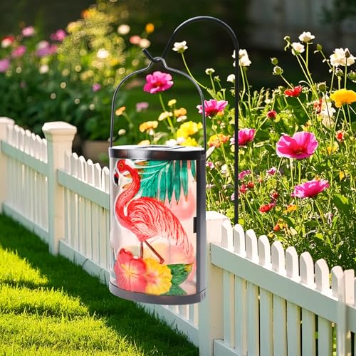 Hanging Solar Lantern Outdoor Waterproof Flamingo Solar Lights Glass Tabletop Decorative Lamp for Outdoor Patio Garden Outside Yard Decor - style: Flamingo