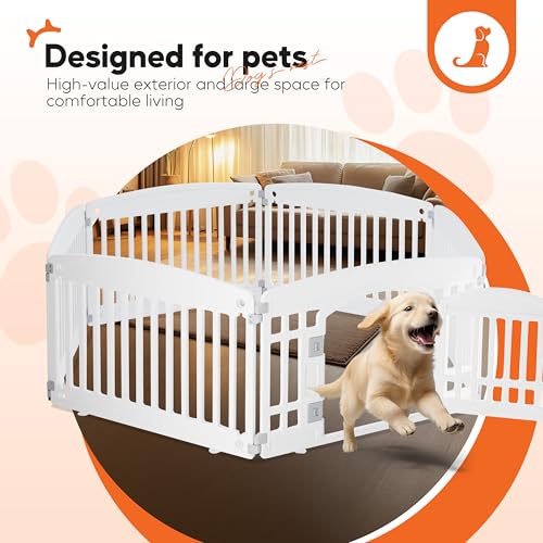 HealSmart 6 Panel 24" Plastic Dog Playpen, Folding & Portable Pet Playpen for Indoor & Outdoor Use, Safe & Secure Fence, Ideal for Small to Medium Dogs, White - color: White, size: 24 Inch 6 Panels, style: Plastic