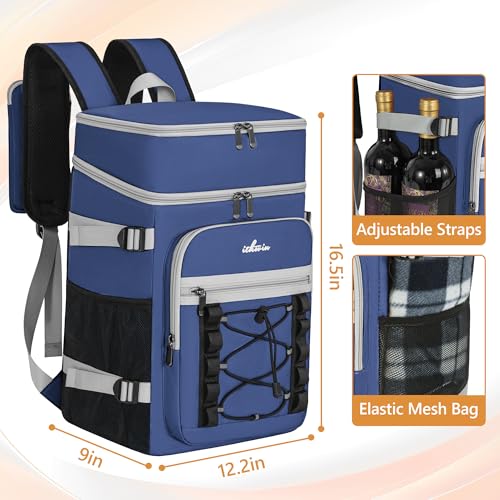 Cooler Backpack, 40 Cans Insulated Lunch Backpack Picnic Backpack for Men&Women, Durable Cooler Bag with 2 Leak Proof Compartments for Picnic, BBQ Camping, Lunch, Beach, Hiking, Blue - color: Blue