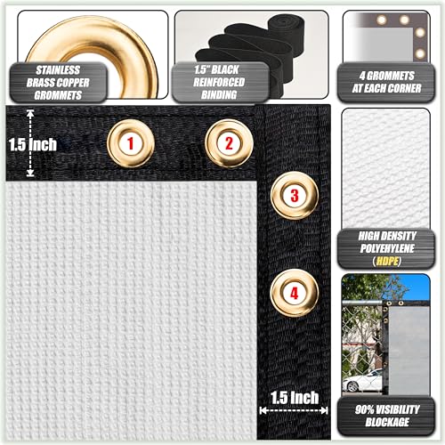 ColourTree Customized Size White 3' x 2' Balcony Privacy Screen, Apartment Porch Railing Patio Fence Windscreen Fabric Cloth - Commercial Grade 170 GSM - 3 Years Warranty - Cable Zip Ties Included - color: White, size: 3' x 2' Custom Size