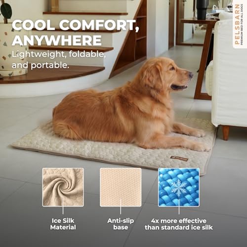 Pelsbarn Dog Cooling Mat- Ice Silk Summer Comfort, Self Cooling, Non-Slip Dog Pad, Durable & Washable, Mat for Extra Large Dogs 33 x 45, Support Shelter Dogs with Every Purchase (Beige) - color: Light Beige, size: Extra Large