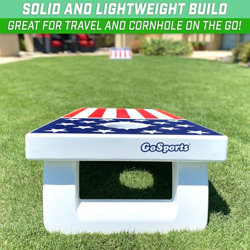 GoSports 4 x 2 ft All Weather Cornhole Boards - American Flag, Red, or Blue - Game Set Includes 8 Bean Bags & Rules - color: America