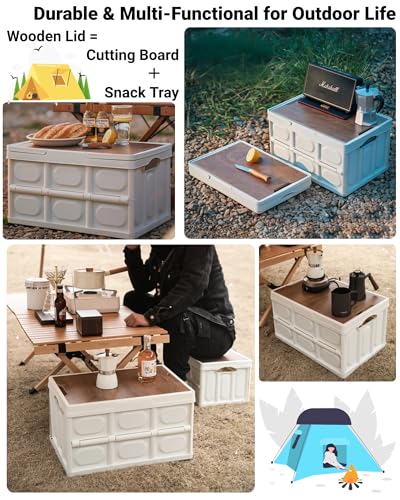 30L Collapsible Picnic Basket Foldable Folding Camping Box with Lid and Handle Collapsible Storage Bin with Waterproof Fabric Plastic Waterproof Storage Basket for Camping Picnic Home Outdoor, White