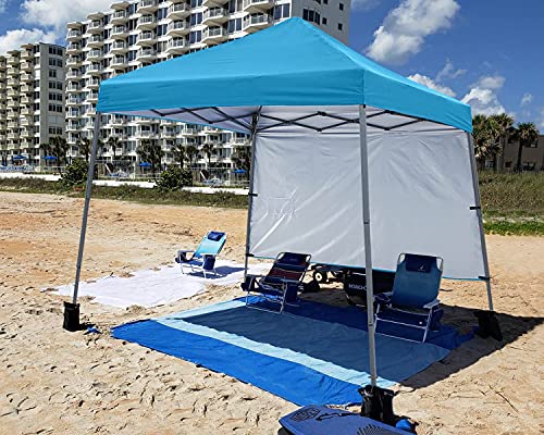 ABCCANOPY Outdoor Pop Up Canopy 10x10 Beach Camping Canopy with 1 Sun Wall, Bonus Backpack Bag, Stakes and Ropes, Sky Blue - color: Azure Blue, size: 10x10
