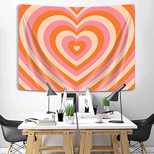 Uokiuki Retro Hippie Heart Tapestry 60s 70s Groovy Aesthetic Y2K Wall Hanging for Studio Room Bedroom Living Room Dorm 40 X 28 Inch Orange - color: Orange, size: 28"L x 40"W