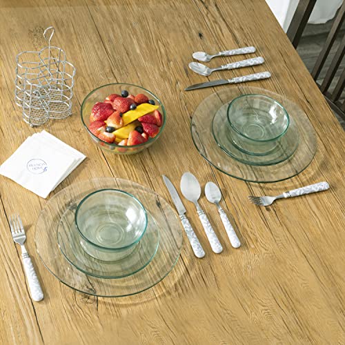 French Home Bistro 16-Piece Stainless Steel Flatware Set — Dinner Cutlery Set — Silverware Set Dishwasher Safe — Spoon & Fork And Knife Set — Modern Silverware Set For 4 (Light Gray & White) - color: Light Gray and white