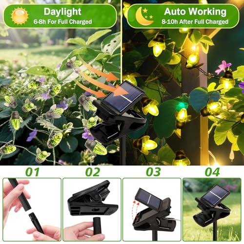 ANGMLN Solar Firefly Lights, 30 LED Solar Fireflies Fairy String Lights Outdoor Decor 19.6FT Solar Powered String Lights Waterproof for Garden Patio Home Wedding Party Spring - style: Solar Fireflies String Lights