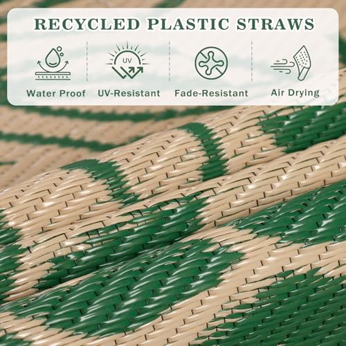 8'x10' Waterproof Outdoor Rug, Green Reversible Plastic Straw Rug, Large Portable Outdoor Carpet, Fade Resistant & Easy Clean Patio Mat for Porch, Balcony, Backyard, RV, Camping & Picnic - color: Green, size: 8' x 10' (Rectangular)
