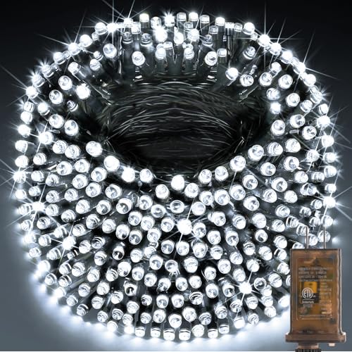 KNONEW 403FT 1000 LED Christmas Lights Outdoor String Light 8 Modes & Timer Fairy Lighting Plug in Waterproof for Xmas Yard Tree Wedding Party Holiday Decorations (Cool White) - color: Cool White, size: 403FT 1000 LED Dark Green Wire