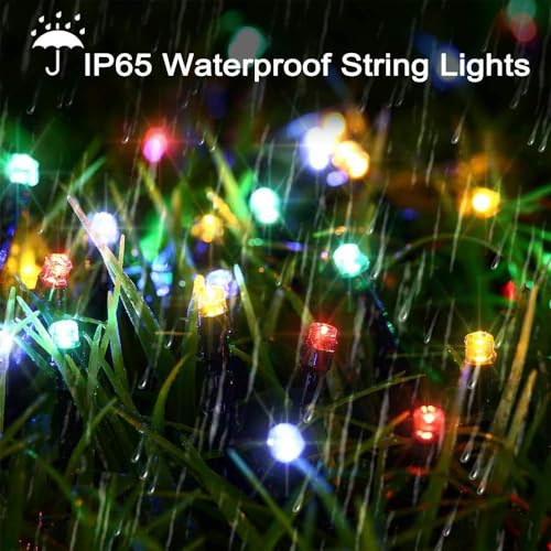 Joomer Solar Christmas String Lights, 39FT 100LED Waterproof Outdoor Lights with 8 Modes Twinkle Fairy Light for Garden, Patio, Yard, Tree and Christmas Decor (Multicolor) - color: Multicolor