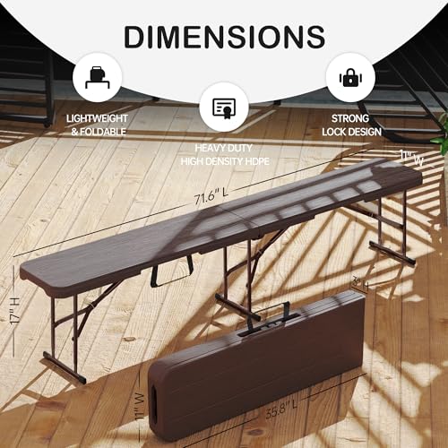VSOAEIL 6 Foot Folding Bench, Portable Plastic Folding Bench Seat, Foldable Seat for Indoor Outdoor Picnic Camping Dining, Soccer Garden Multipurpose Entertaining Activities, Brown, 1 Pack - color: Brown, size: 1 Pack