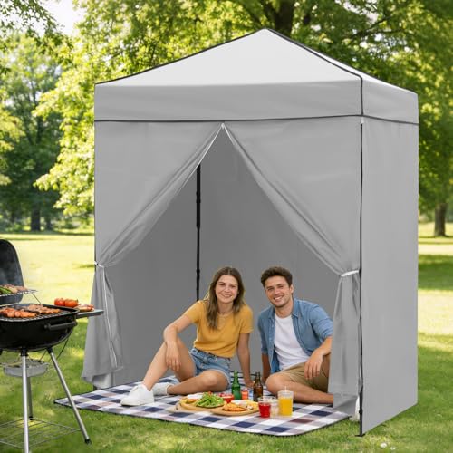 6x4 Pop Up Canopy Tent with Four Wall Panels, Instant Portable Beach Canopy, Outdoor Tent with Carry Bag for Camping, Sports, Tailgating, Events, Gray - color: Gray, size: With Four Walls