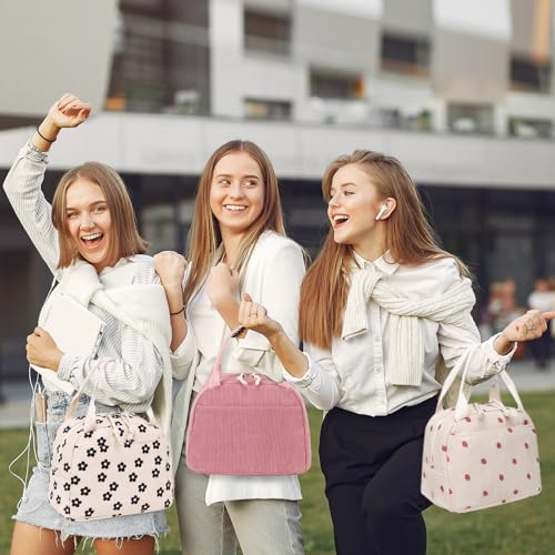 LEDAOU Lunch Box for Women Insulated Lunch Bag Corduroy Lunch Tote Bags Leakproof Cooler Lunch Case for Travel Work Picnic - color: Corduroy Solid Pink