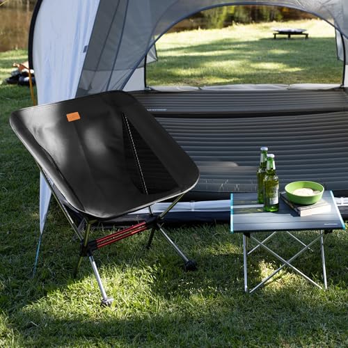 Naturehike YL08 Ultralight Camping Chair, 2.38 LBS Portable Backpacking Chair with Anti-Sinking Feet, Lightweight Compact Folding Hiking Camp Chair - color: Black