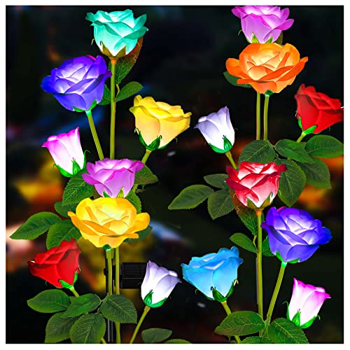 TONULAX Solar Garden Lights - Upgraded Outdoor Light, 7 Color Changing Rose Lights for Yard,Garden Decoration, Enlarged Solar Panel, More Realistic Rose Flower (4 Packs) - size: 4 Pack