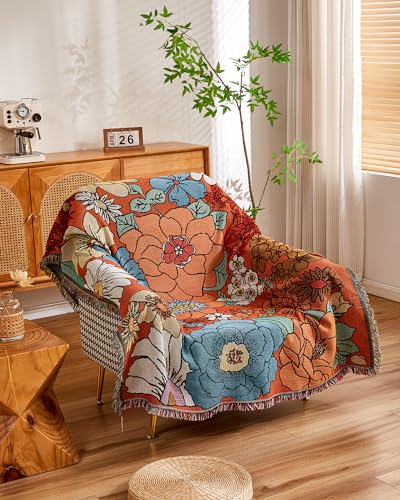 Erke Chair Recliner Cover Boho Throw Blanket Hippie Living Room Decor Wall Tapestry Outdoor Picnic Camping Rug Mattress Beach Towel Sofa Furniture Slipcover Bohemian 50”x70” Orange Florals - color: The Orange Floral