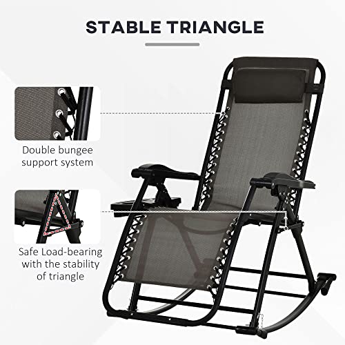 Outsunny Outdoor Rocking Chairs, Foldable Reclining Zero Gravity Lounge Rocker with Pillow, Cup & Phone Holder, Combo Design with Folding Legs, Gray - color: Grey, size: 1 Pack