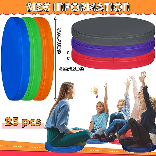 Timgle 25 Pcs Floor Cushions 15 Inch Flexible Seating Bulk Foam Floor Seats Pillows Portable Seating with Handles for Home(Round) - style: Round