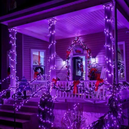 YEGUO 4 Pack Purple Solar Fairy Lights, Each 33ft 100 LED Christmas Lights Outdoor Waterproof, 8 Modes Sliver Wire Solar String Lights - color: Purple