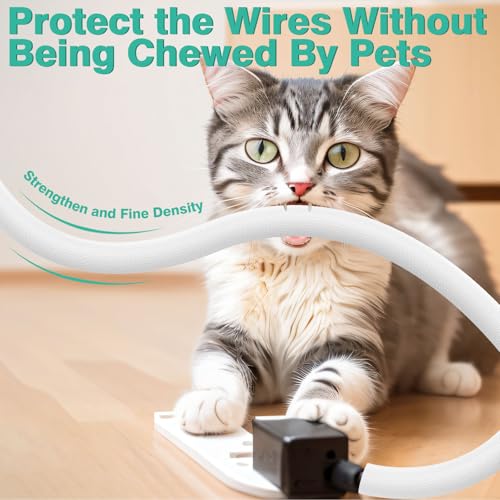 UOMTFAI Dog and Cat Cord Protector 10ft - 3/8inch, Flexible Cable Sleeve for Easy Cord Management, Protects Cables from Pets Chewing, Ideal for USB, Power, Audio and Video Cords - White - color: White, size: 3/8"-10ft