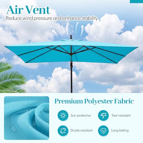 Tangkula 8x8 FT Patio Umbrella with Base Included, Square Offset Cantilever Outdoor Umbrella with 360 Degree Rotation, Crank Handle, Sandbags, 8 Ribs for Pool Deck Garden Backyard - color: Turquoise, size: 8 FT