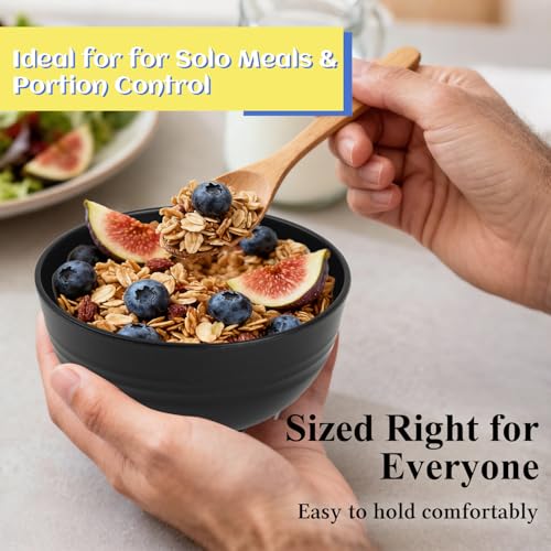 Wheat Straw Small Bowls Set of 6, Unbreakable 10 OZ Mini Dessert Bowls, Snack Bowl for Kitchen, Picnic, Microwave & Dishwasher Safe Bowl Set for Ice Cream, Fruits, Appetizer, Black - color: Black, size: 10 Oz