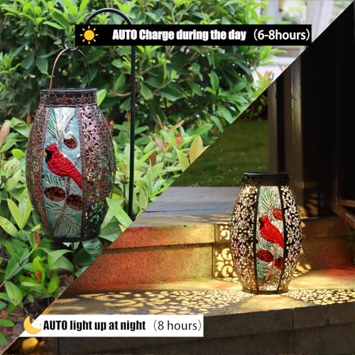 Mothers Day Gifts, Cardinal Solar Lantern Outdoor Waterproof,13" Large Metal Hanging Decorative Lantern,Cardinals Solar Lights for Outside Yard Lawn Patio Garden Decor,Cardinal Gifts for Women Mom - style: Cardinal