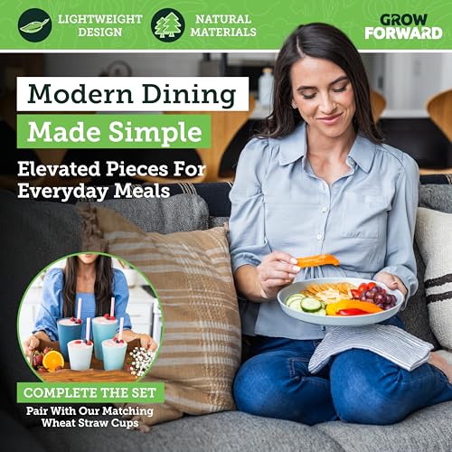 Grow Forward Premium Wheat Straw Plates - 10 Inch Reusable Hard Plastic Dinner Plates Set of 8 - Unbreakable Microwave Safe Plates for Dessert, Camping, RV, Outdoors, Patio, Kitchen Dishes - Seascape - color: Seascape, size: 10 inch