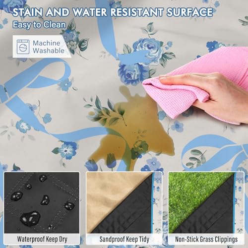 Floral Picnic Blankets Waterproof Foldable, 60″X80″ Packable Picnic Mat Cute Bow Outdoor Blanket for Grass,Large Beach Blanket Sandproof Picnic Accessories for Camping Music Festival Party Park Travel - color: C03, size: 5' X 6'8" (Rectangular)